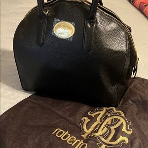 Black Satchel with Gold Accents, dust bag and shoulder strap